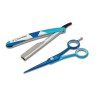 Tijera peluquero + navaja cool azul 3 claveles