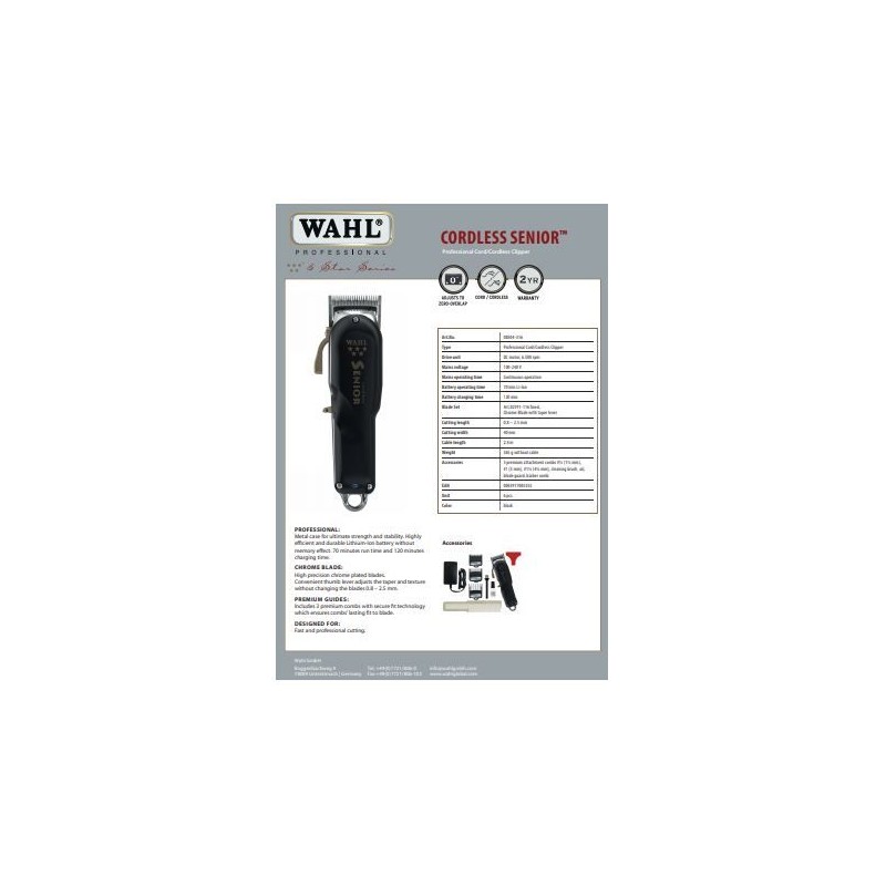 Máquina cortapelo. Profesional. Senior Cordless. Inalámbrico. Wahl