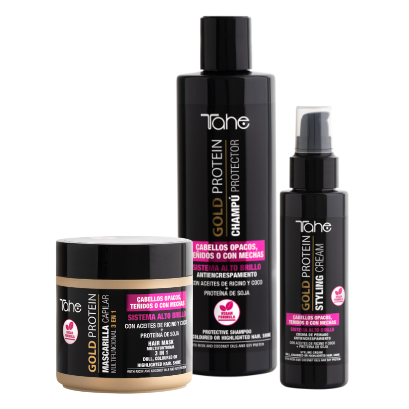 ¡Pack ahorro! Tratamiento completo cabellos teñido o con mechas. Protein Gold Tahe