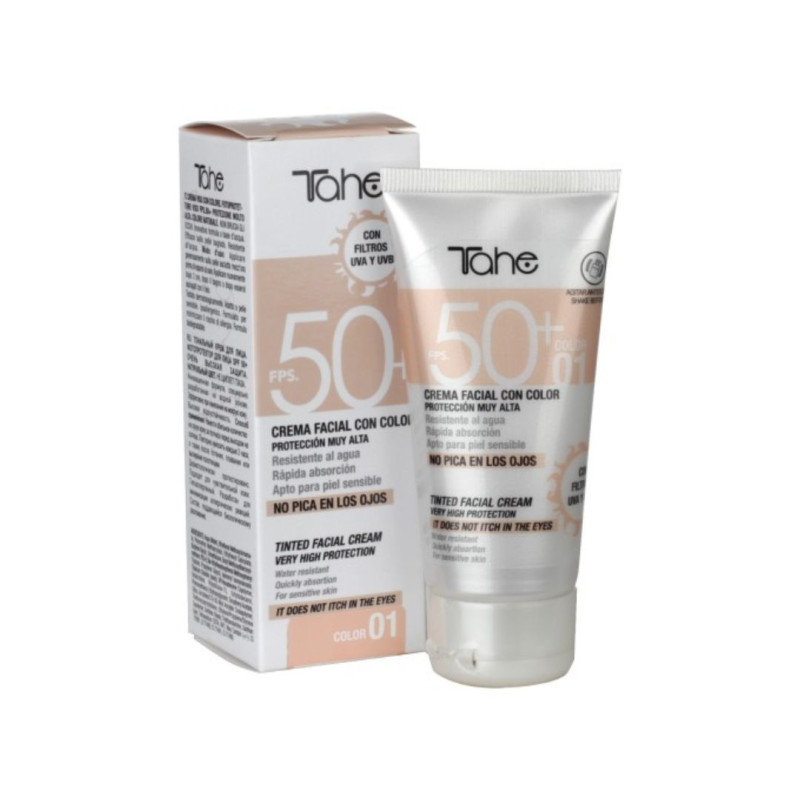Crema facial con color FPS 50+ Sun protect Tahe