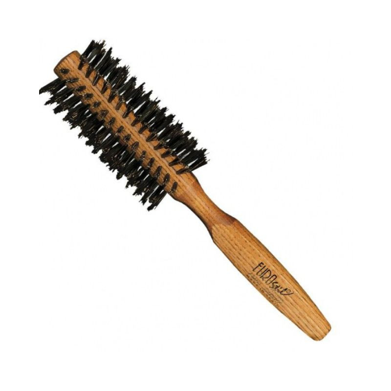 Cepillo de pelo redondo de madera, cepillo de cerdas de jabalí natural,  cepillo antiestático para peinar, secar, rizar, añadir volumen y brillo al
