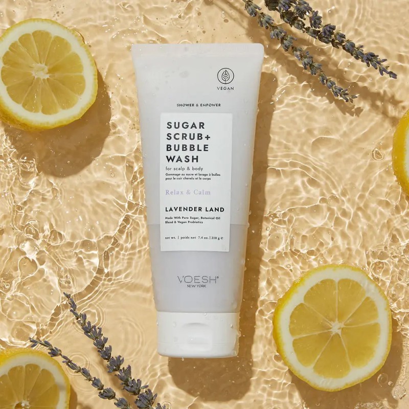 Sugar Scrub + Bubble Wash Lavender Land – Exfoliante y Gel 2 en 1