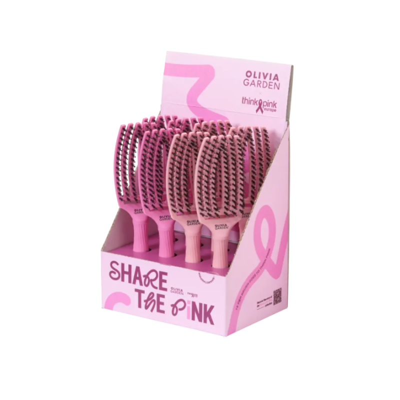 Olivia Garden Fingerbrush Boar & Nylon Think Pink 2025 Display 8 Unidades